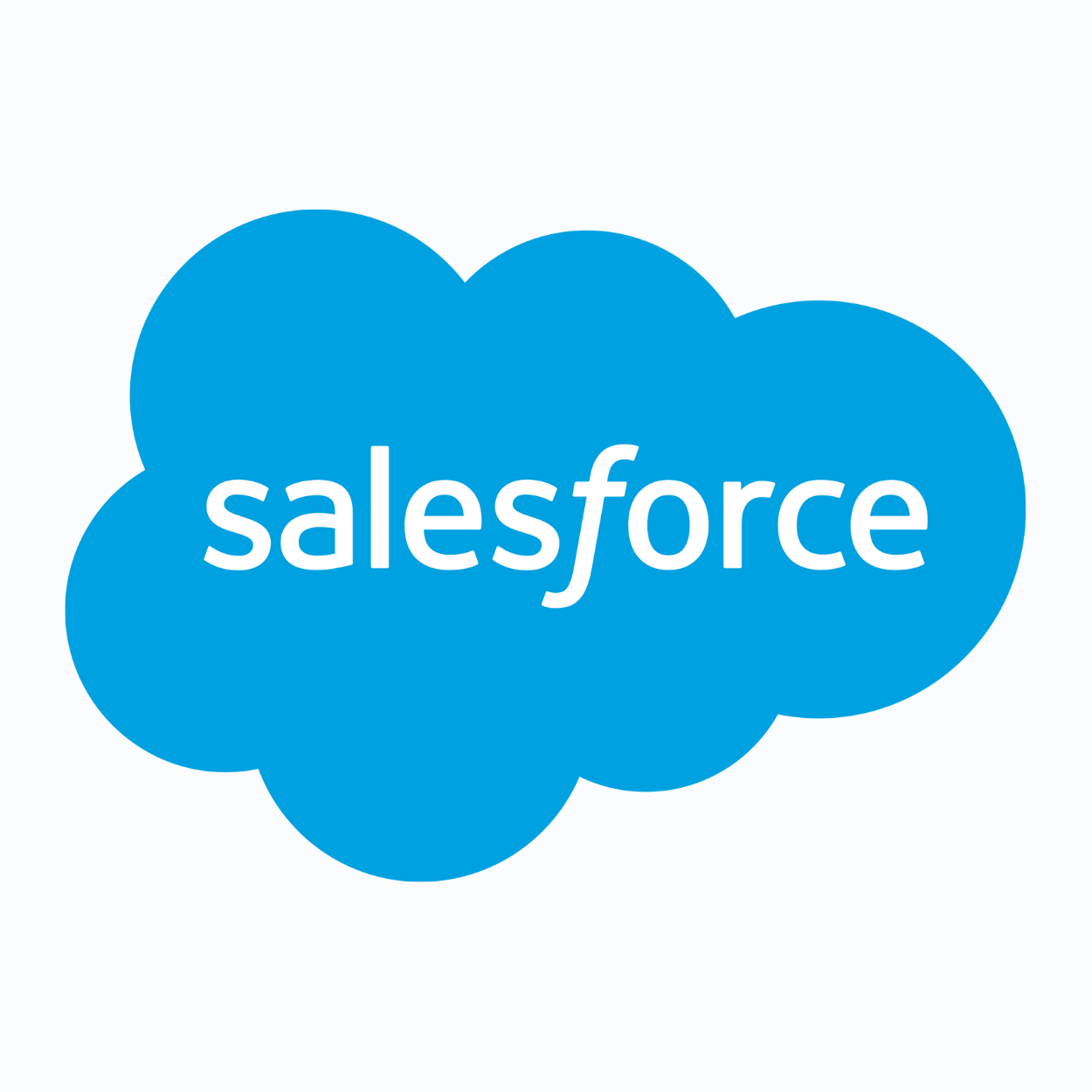 Blue cloud-shaped logo with white lowercase “salesforce” text centered inside, representing Salesforce CRM, cloud computing, and enterprise software branding.